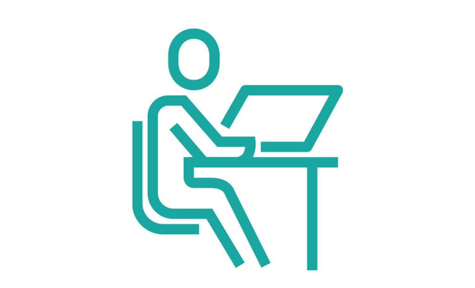 icon of a person sitting at a computer icon of a person sitting at a computer