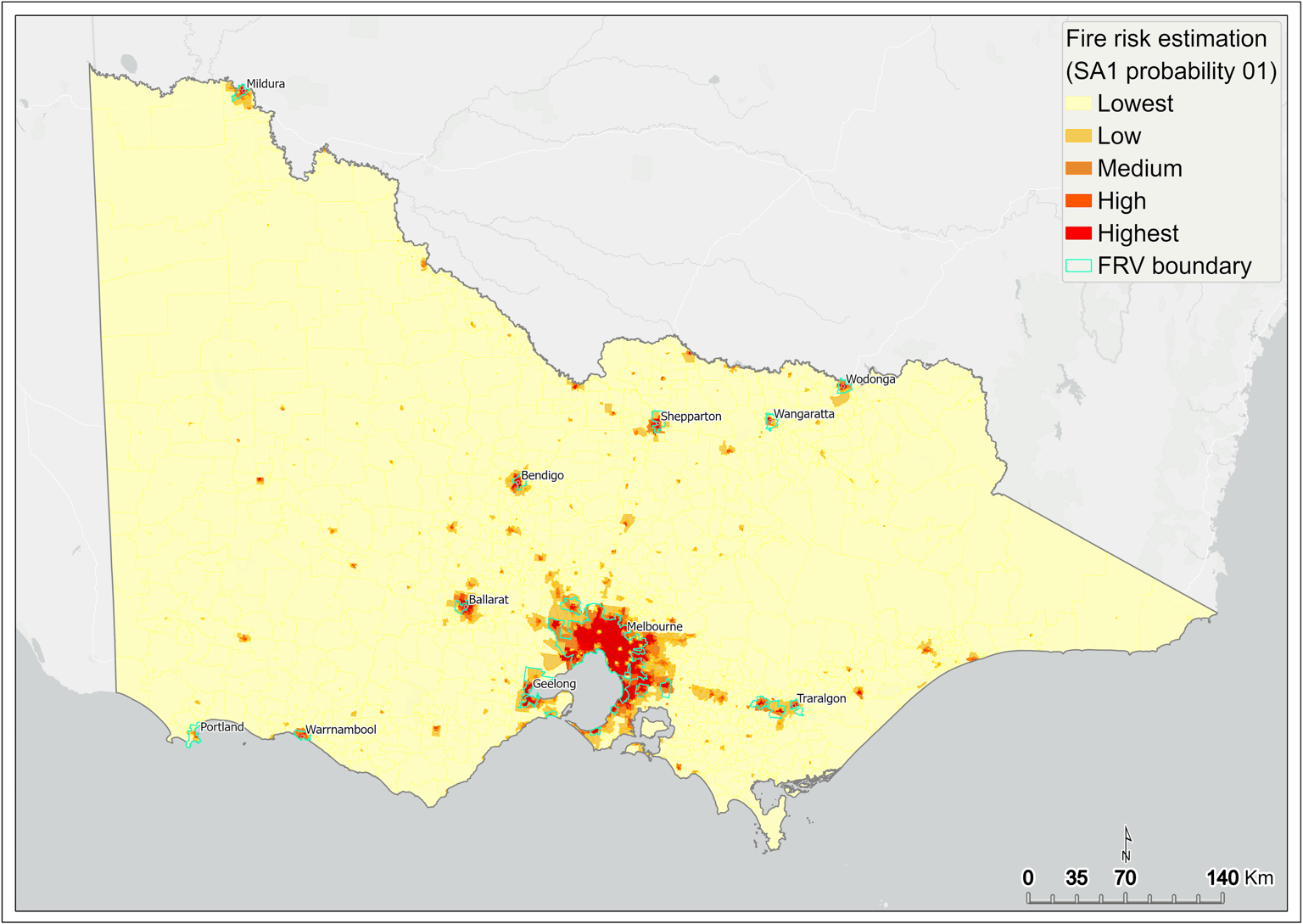 Map of Victoria which provides a visual representation of the areas that are highest in fire risk estimation