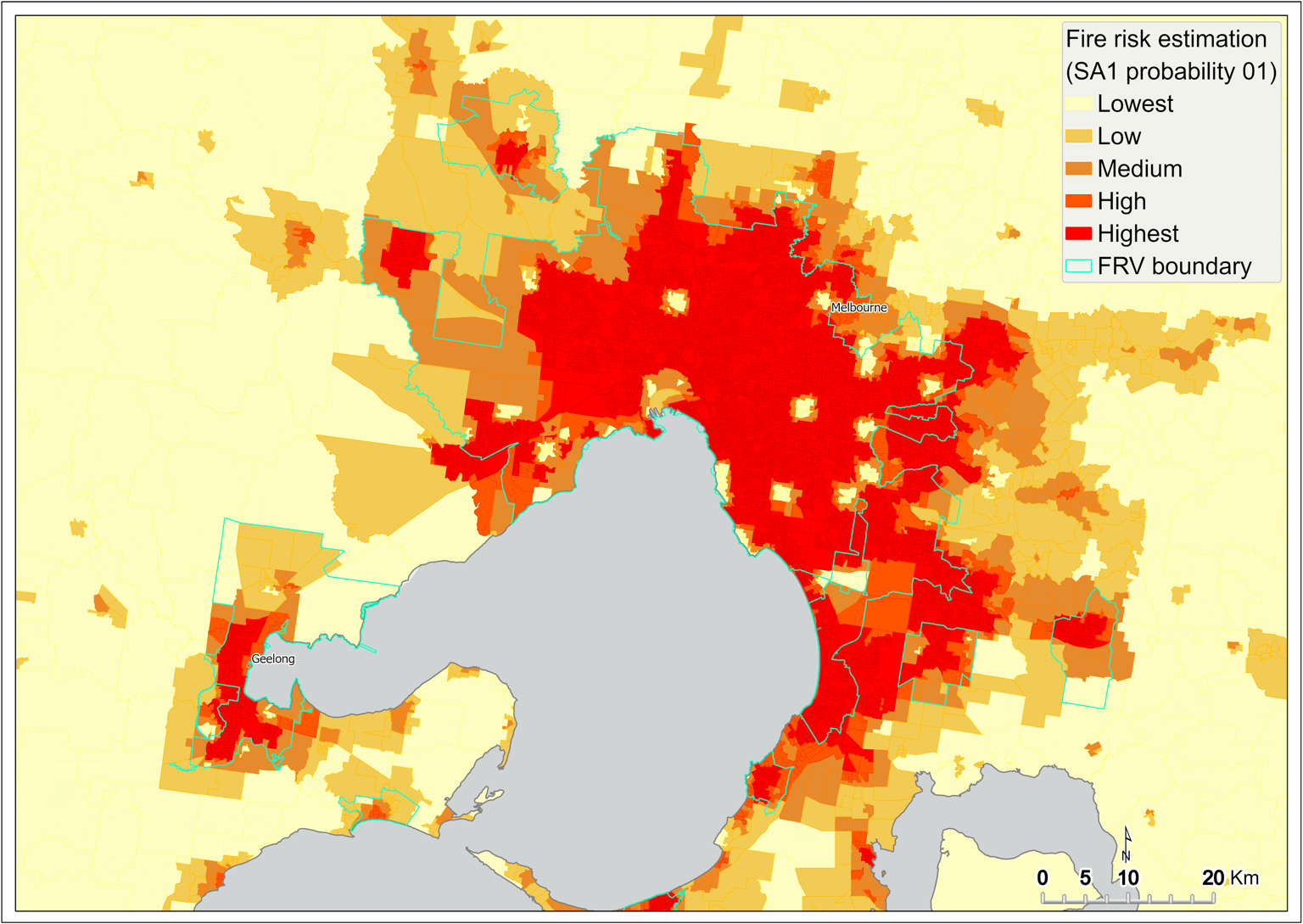 Map of Metro Melbourne which provides a visual representation of the areas that are highest in fire risk estimation