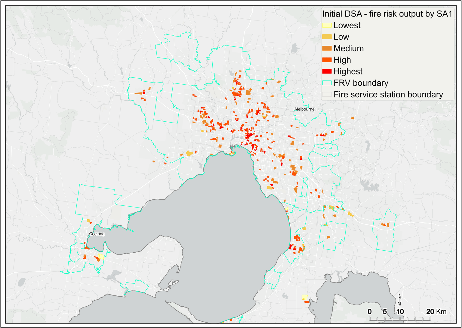 Map of Metro Melbourne which visually represents the most common fire risk categories
