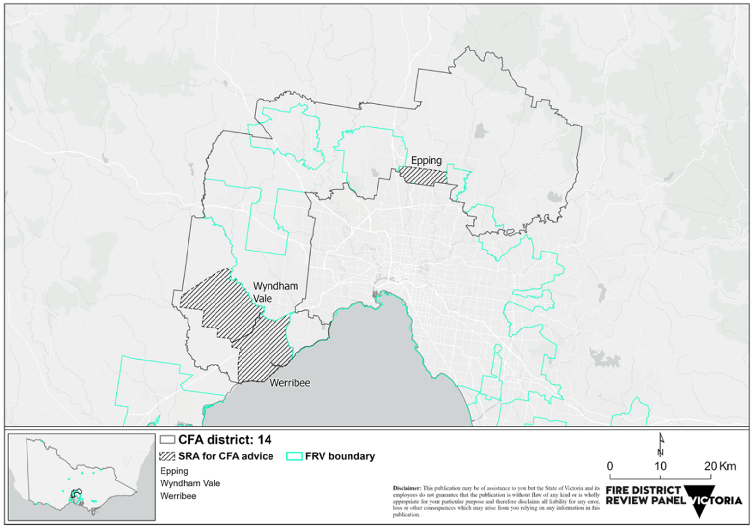 Map of Victoria which visually shows District 14's FRV boundary and highlights the Station Response Area