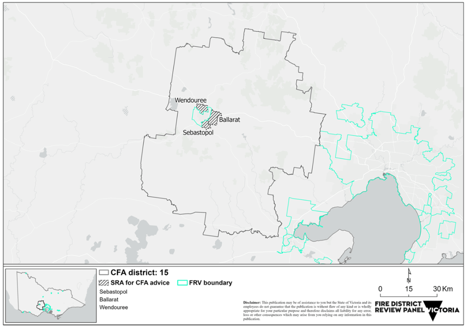 Map of Victoria which visually shows District 15's FRV boundary and highlights the Station Response Area