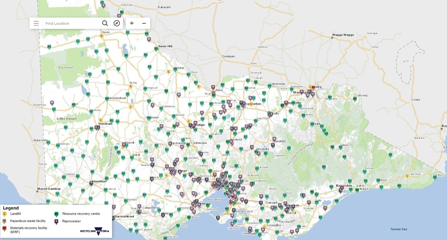 Victoria's waste and resource recovery infrastructure map A map of the locations of Victoria's waste and resource recovery infrastructure facilities
