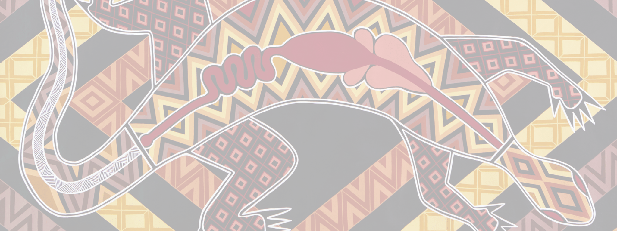 Original artwork by Gunai/Kurnai Bataluk, 2019, Acrylic on canvas by Keith (Gunaikurnai/Monero people). Image shows an artwork of a Monitor in coloured in browns, yellows and reds.