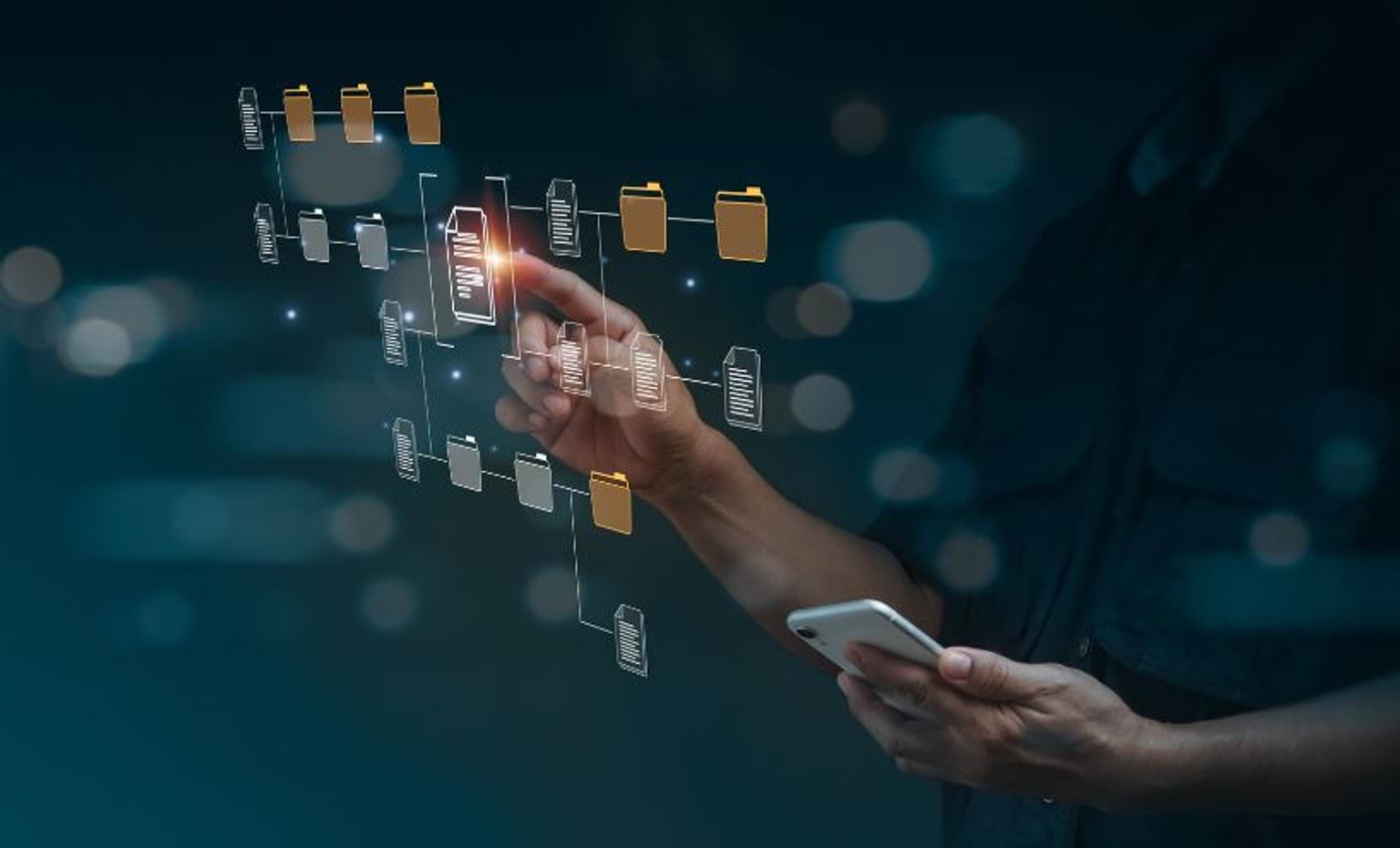 Hand using a digital framework screen Hand using a digital framework screen