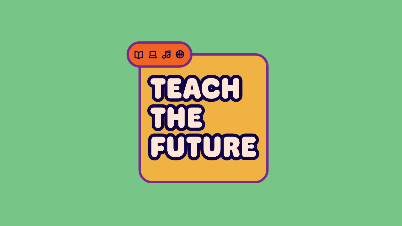 Teach the future logo with social media icons.