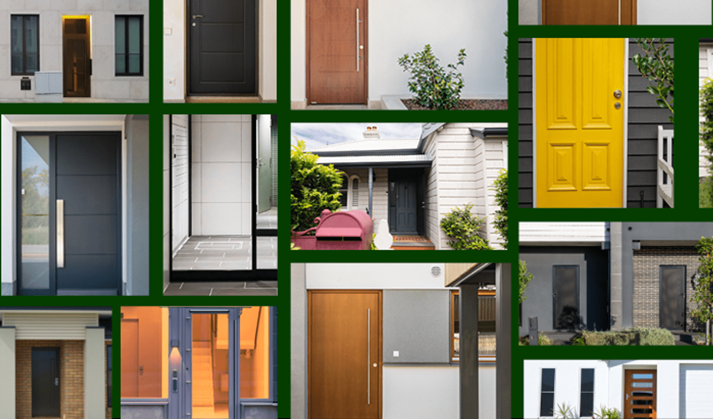 different doors with green color background