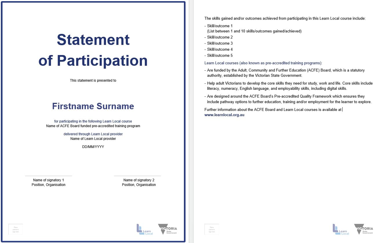 Learn Local Statement of Participation