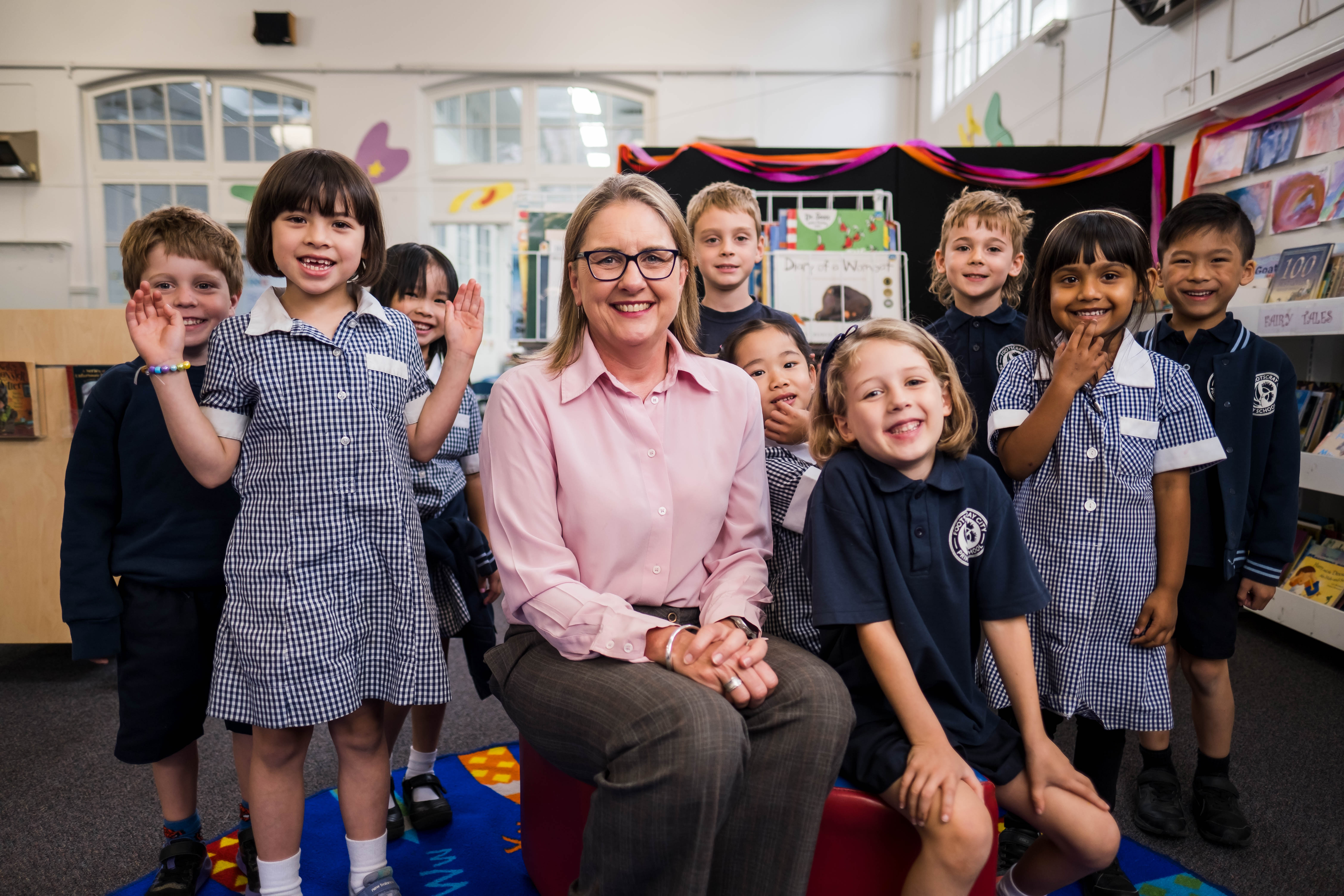 Hon Premier Jacinta Allan with school students