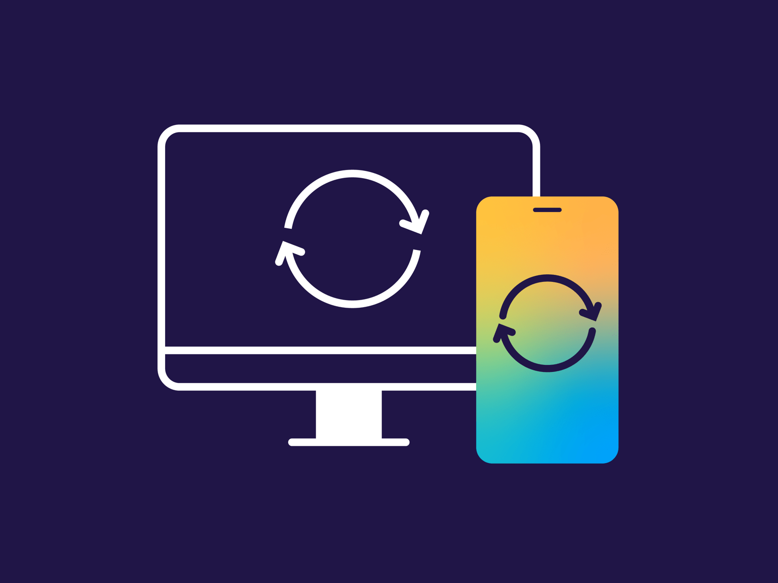 Update your devices Computer screen and mobile phone screen showing update symbol