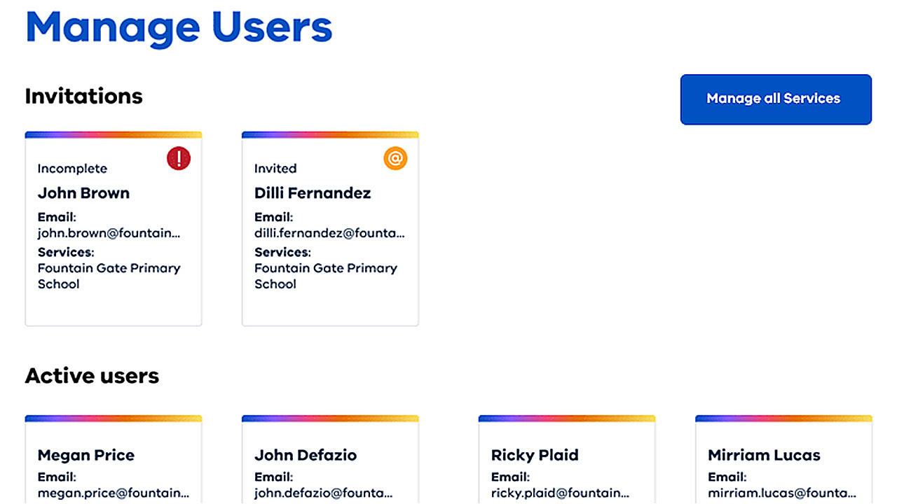 This screen shows the manage users screen in Child Link.