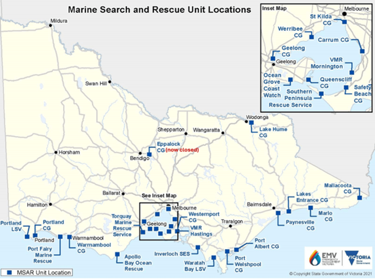 Marine Search and Rescue Unit Locations Map Marine Search and Rescue Unit Locations Map